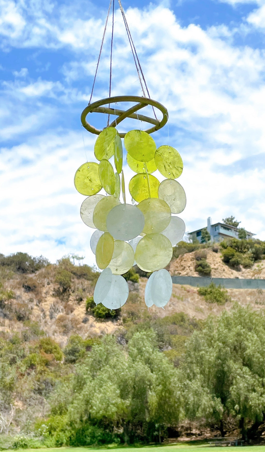 Lime and Yellow Gradation Capiz Shell Wind Chime for Patio