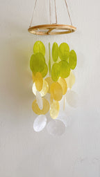 Lime and Yellow Gradation Capiz Shell Wind Chime for Patio