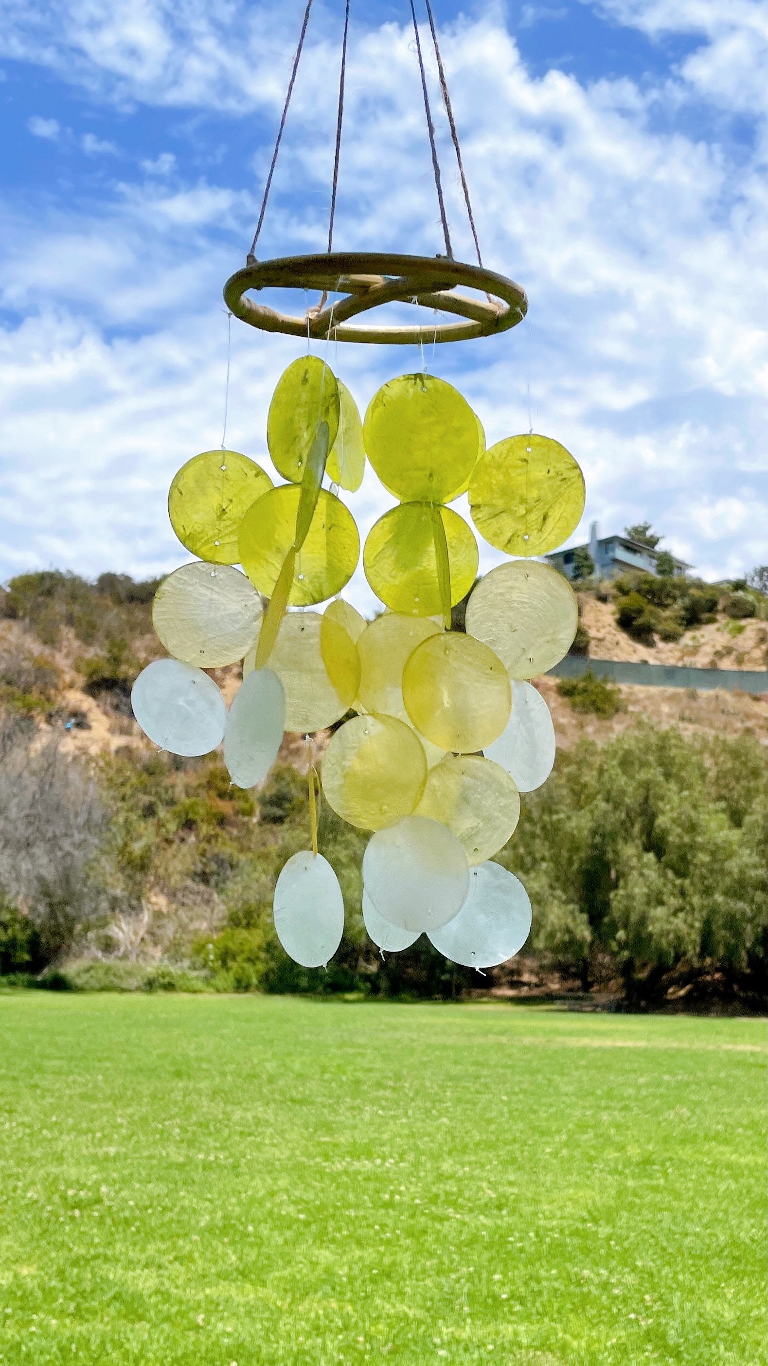 Lime and Yellow Gradation Capiz Shell Wind Chime for Patio