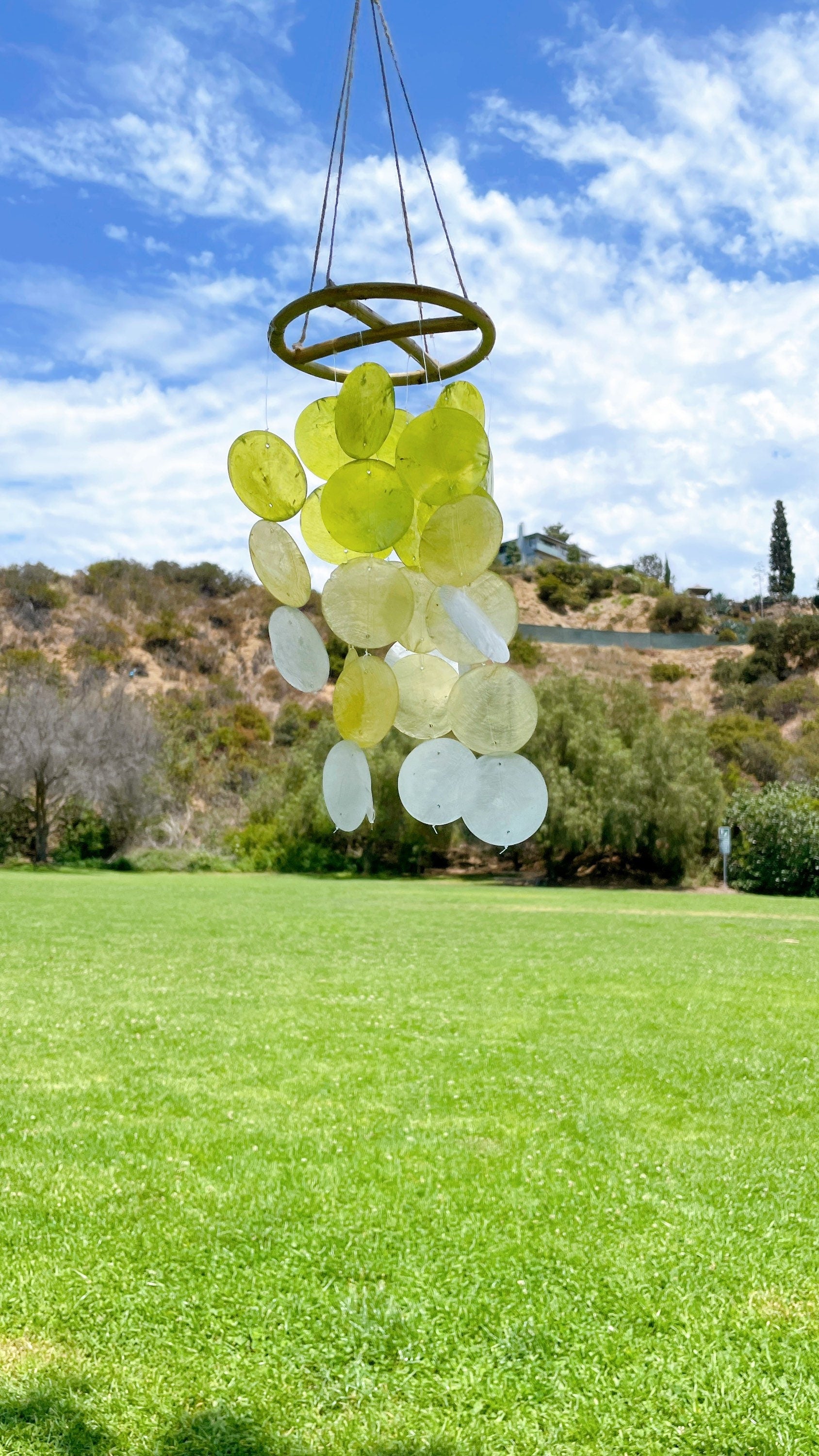 Lime and Yellow Gradation Capiz Shell Wind Chime for Patio