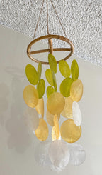 Lime and Yellow Gradation Capiz Shell Wind Chime for Patio