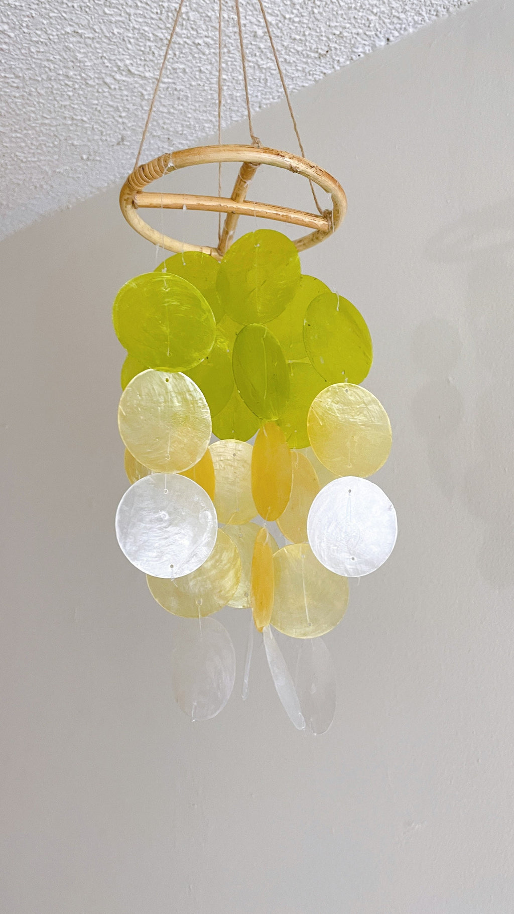Lime and Yellow Gradation Capiz Shell Wind Chime for Patio