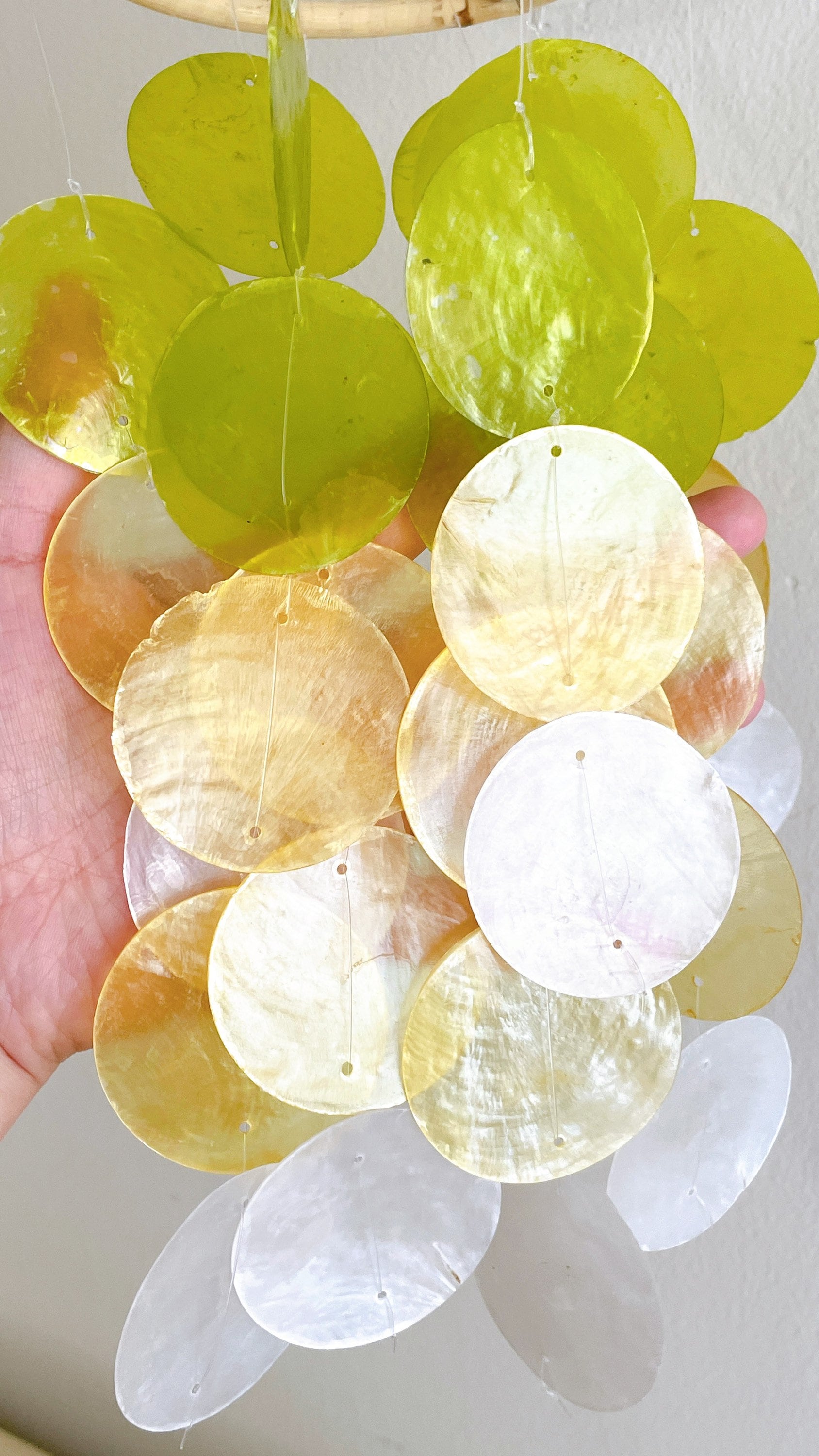 Lime and Yellow Gradation Capiz Shell Wind Chime for Patio