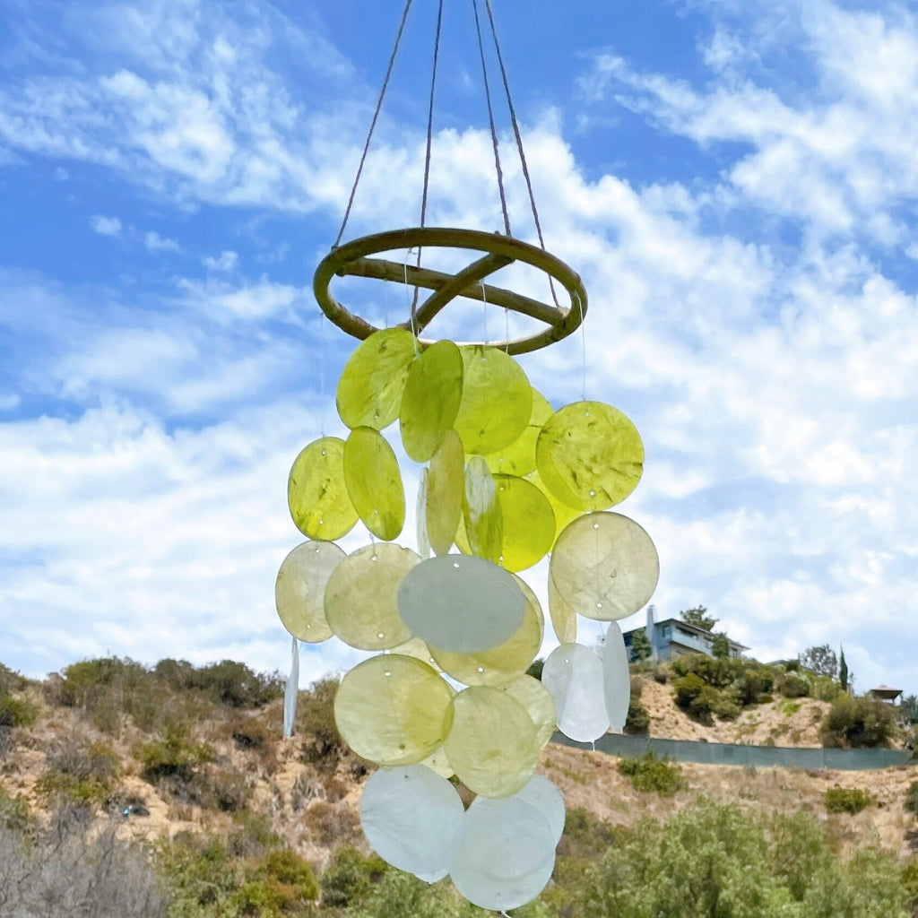 Lime and Yellow Gradation Capiz Shell Wind Chime for Patio